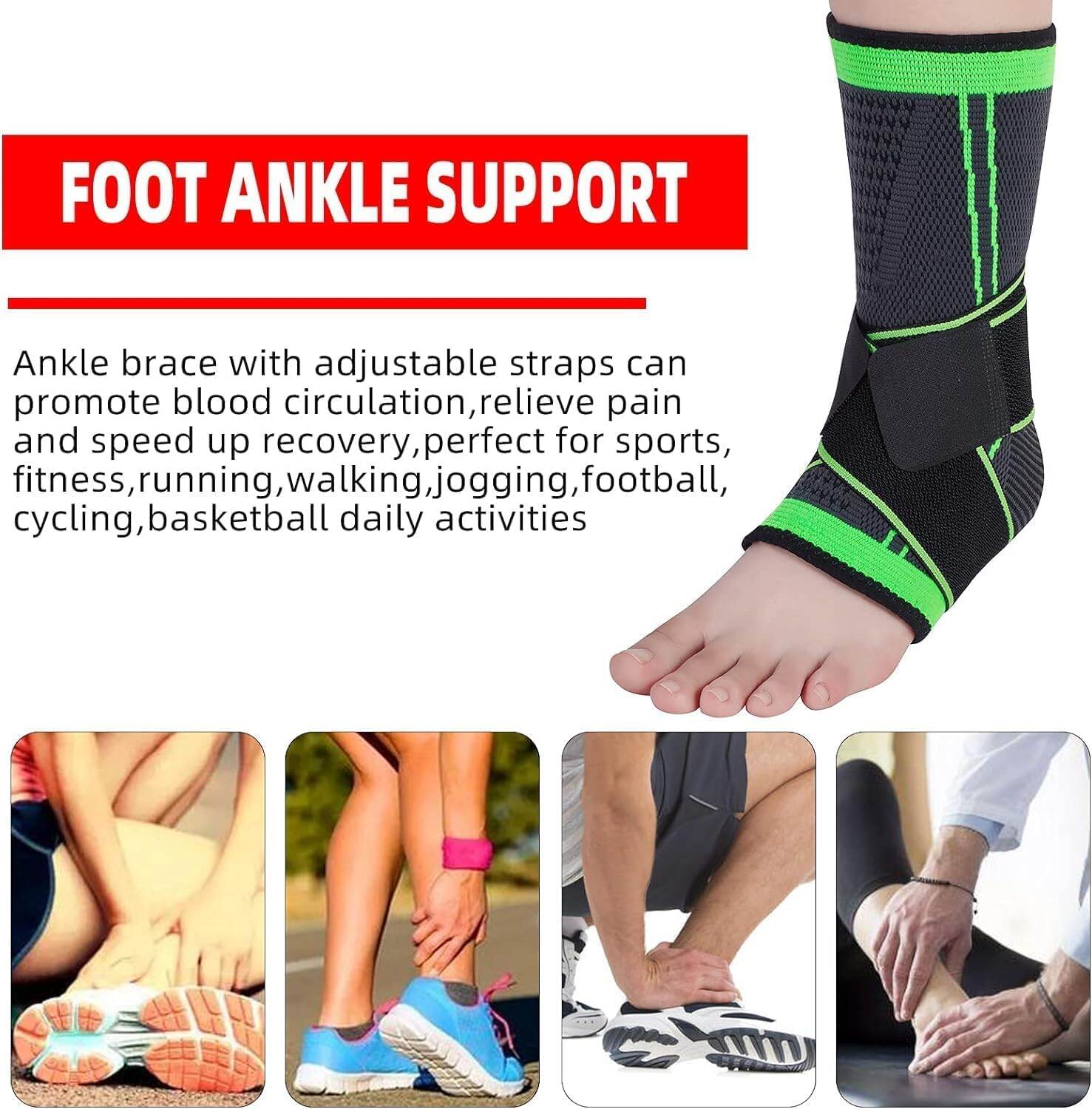 Picture of Breathable Ankle Brace Compression Support Adjustable Sleeve for Injury Recovery, Joint Pain, Arch Brace Support & Foot Stabilizer, Ankle Sprains or Swelling Multicolor 1 pcs - Int: One size