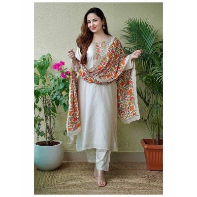 Picture of Readymade Comfortable Cotton  Three  Piece For Women-White(44)