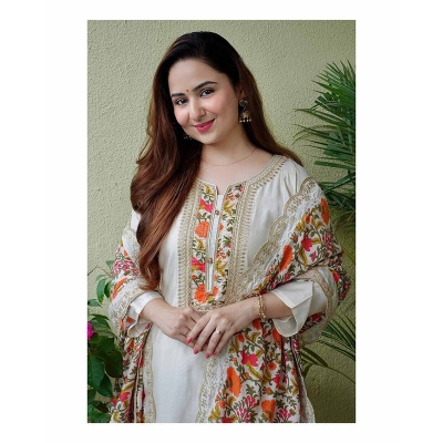 Picture of Readymade Comfortable Cotton  Three  Piece For Women-White(44)