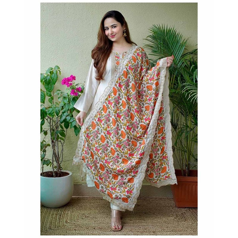Picture of Readymade Comfortable Cotton  Three  Piece For Women-White(44)