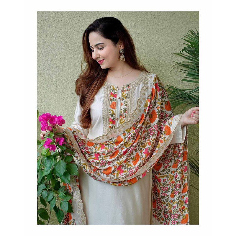 Picture of Readymade Comfortable Cotton  Three  Piece For Women-White(44)