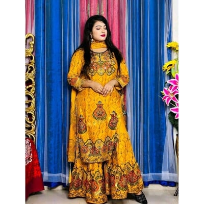 Picture of New Arrived Readymade  Stylish And Comfortable Made By Lilen  Fabric Ghararah Three Piece For Women