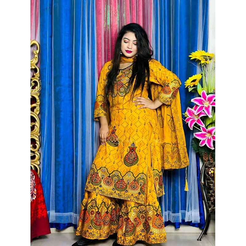 Picture of New Arrived Readymade  Stylish And Comfortable Made By Lilen  Fabric Ghararah Three Piece For Women
