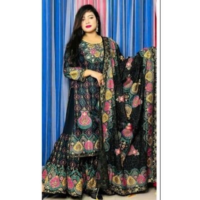 Picture of New Arrived Readymade  Stylish And Comfortable Made By Lilen  Fabric Ghararah Three Piece For Women