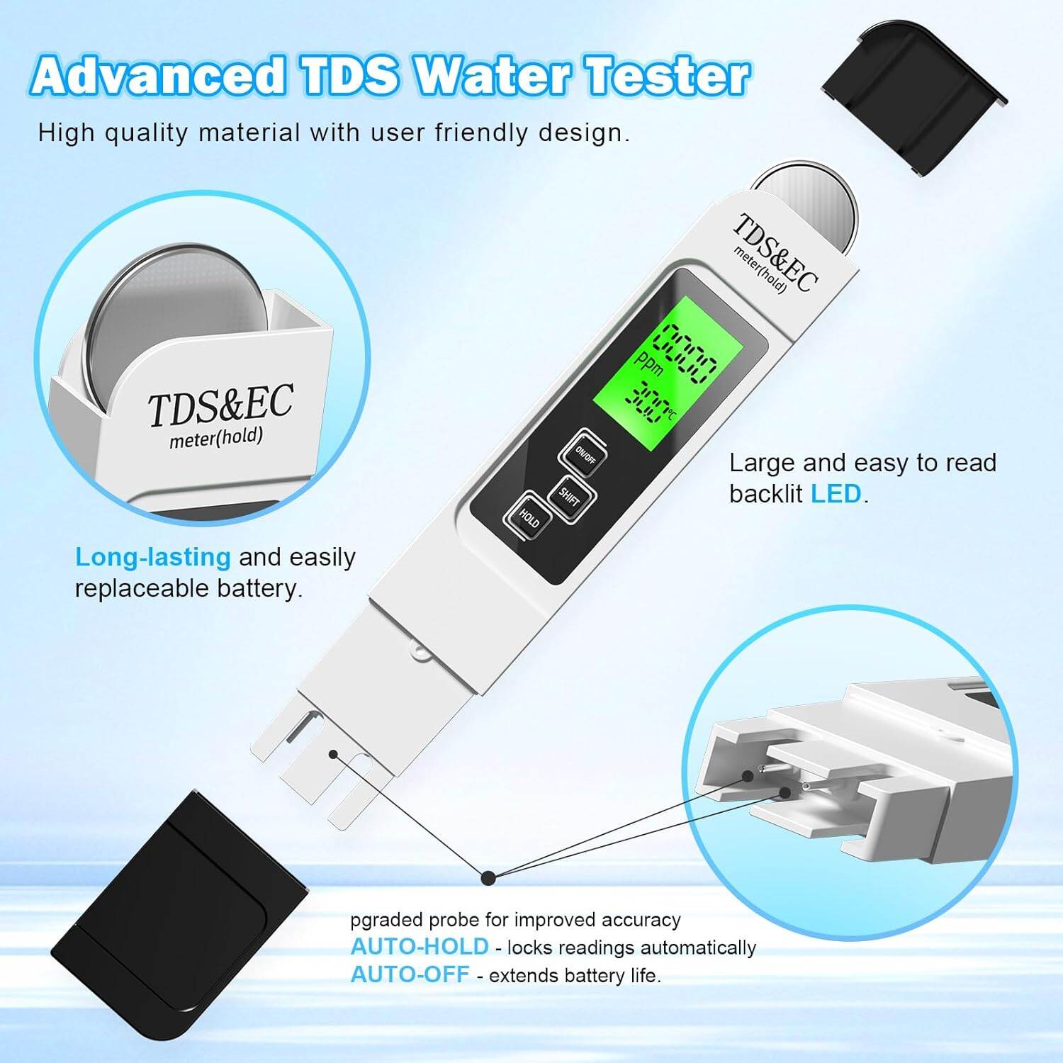 Picture of Water Testing Kits for Drinking Water- 4 in 1 TDS Meter TDS EC & Temperature(°C,°F) Meter,Accurate & Reliable Digital Tap, Well, Swimming Pool,Hydroponics, Aquarium, RO/DI System - Multicolor - Int: One size