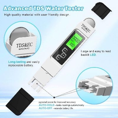 Picture of Water Testing Kits for Drinking Water- 4 in 1 TDS Meter TDS EC & Temperature(°C,°F) Meter,Accurate & Reliable Digital Tap, Well, Swimming Pool,Hydroponics, Aquarium, RO/DI System - Multicolor - Int: One size