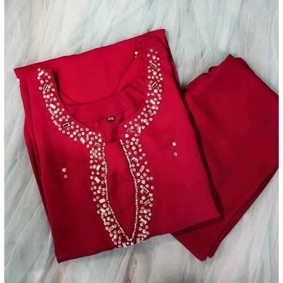 Picture of New Collection Readymade  Stylish Silk With Stone Work Two  Piece For Women(44)