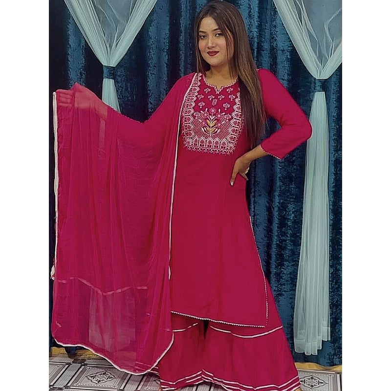 Picture of Readymade Stylish And Comfortable Nayra Cut  Made By Cotton Fabric  With Embroidery work & less work Three  Piece For Women(42)