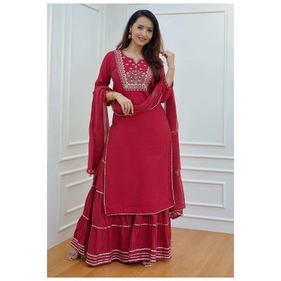 Picture of Readymade Stylish And Comfortable Nayra Cut  Made By Cotton Fabric  With Embroidery work & less work Three  Piece For Women(42)