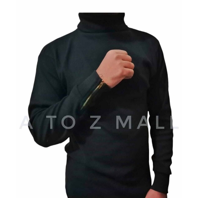 Picture of New Arrived Premium Quality Solid Black Color High Neck Cotton Full Sleeve With Chain Work Sweater for Men(Int: One size)