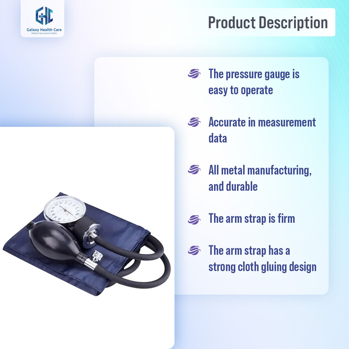 Picture of Manual Blood Pressure Monitor Diastolic Sphygmomanometer Medical Doctor Stethoscope Sphygmomanometer Cuff Home Health Monitor - Black - Int: One size