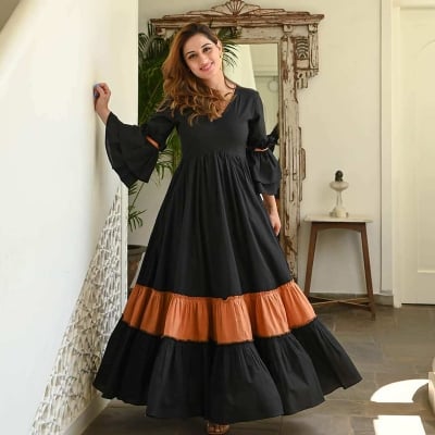 Picture of New Exclusive Collection Readymade Made By Cotton Fevric Gown One Piece For Girls-Black(Int: One size)