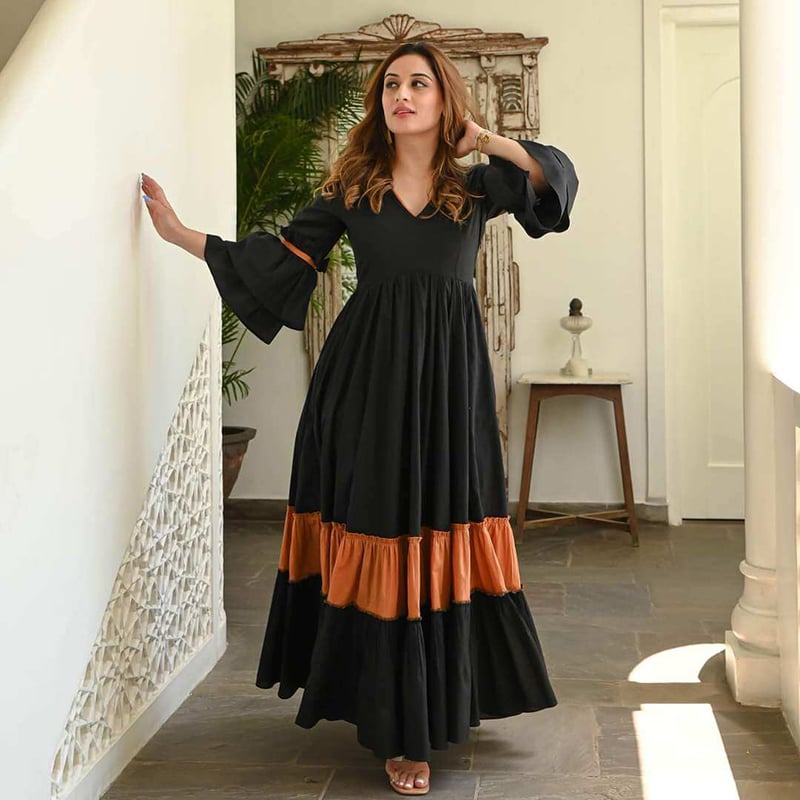 Picture of New Exclusive Collection Readymade Made By Cotton Fevric Gown One Piece For Girls-Black(Int: One size)
