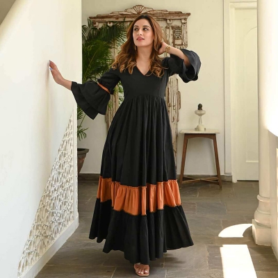 Picture of New Exclusive Collection Readymade Made By Cotton Fevric Gown One Piece For Girls-Black(Int: One size)