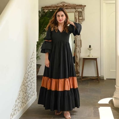 Picture of New Exclusive Collection Readymade Made By Cotton Fevric Gown One Piece For Girls-Black(Int: One size)