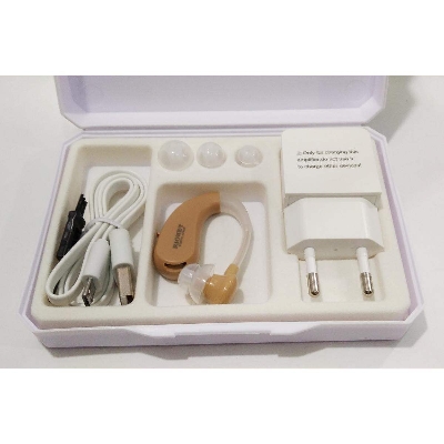 Picture of Rionet Mini Rechargeable BTE Hearing Aid Voice Amplifier Volume Control aids receiving device - EU Plug (beige) - White - Int: One size