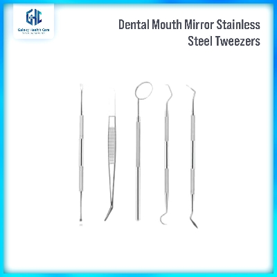 Picture of Dental Mouth Mirror Stainless Steel Tweezers Elbow Probe Dentist Instrument Teeth Cleaning Whitening Dentistry Tools Set - Silver - Int: One size