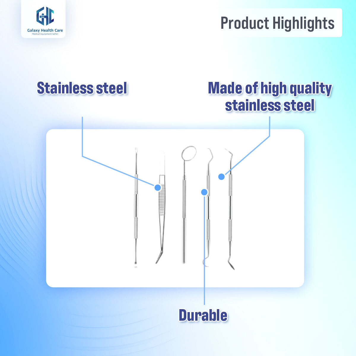 Picture of Dental Mouth Mirror Stainless Steel Tweezers Elbow Probe Dentist Instrument Teeth Cleaning Whitening Dentistry Tools Set - Silver - Int: One size