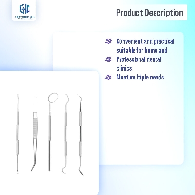 Picture of Dental Mouth Mirror Stainless Steel Tweezers Elbow Probe Dentist Instrument Teeth Cleaning Whitening Dentistry Tools Set - Silver - Int: One size