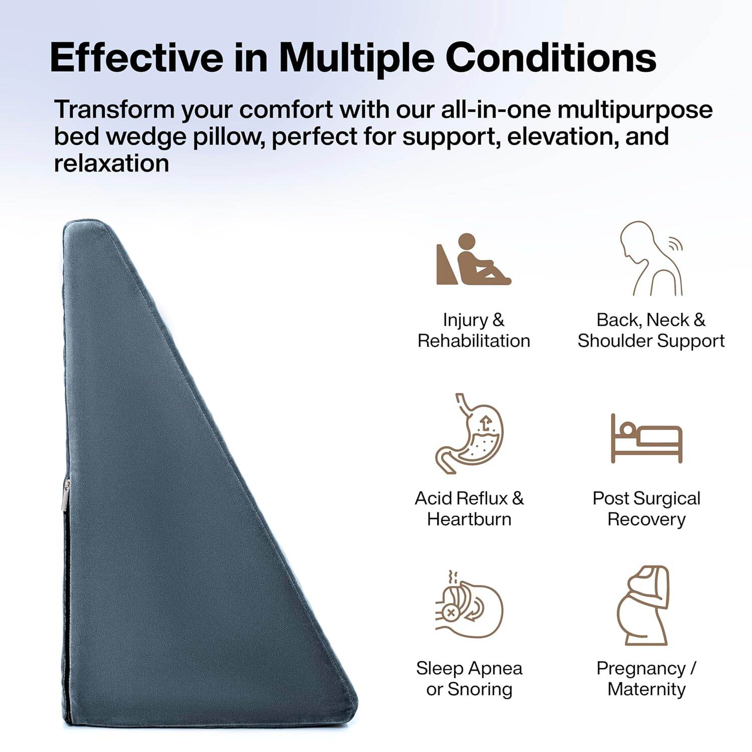 Picture of GALAXY Wedge Pillow polyurethane Foam | 2 Years Warranty | Orthopedic Wedge Cushion for Back Support, Sleeping, Leg Elevator, Pregnancy, GERD, Anti Snoring (Dark Grey, 18 x 17.5 x 11 Inch)