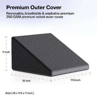 Picture of GALAXY Wedge Pillow polyurethane Foam | 2 Years Warranty | Orthopedic Wedge Cushion for Back Support, Sleeping, Leg Elevator, Pregnancy, GERD, Anti Snoring (Dark Grey, 18 x 17.5 x 11 Inch)