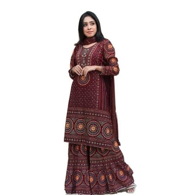 Picture of New Exclusive Linen Ready Made Skin Print Garara Dress Three Piece for Girls/Women