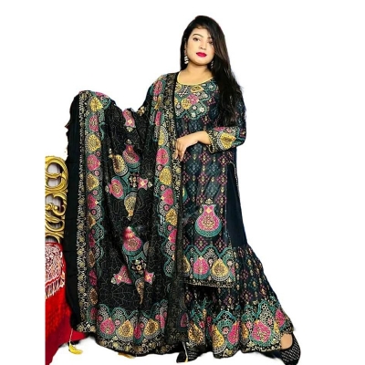 Picture of New Exclusive Linen Ready Made Skin Print Garara Dress Three Piece for Girls/Women