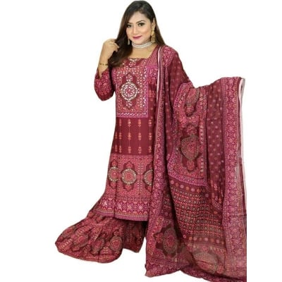 Picture of New Exclusive Linen Ready Made Skin Print Garara Dress Three Piece for Girls/Women