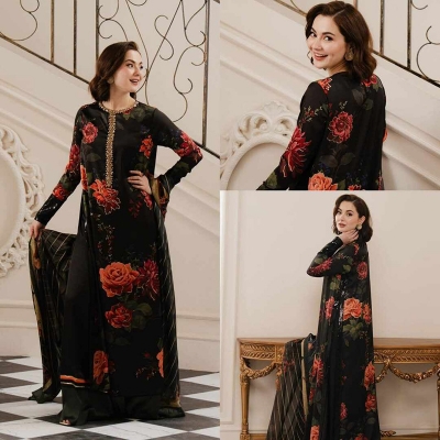 Picture of New Exclusive Designed Readymade Stylish And Comfortable Made By Slub cotton & Dubai Silk With full les work Three Piece For Girls
