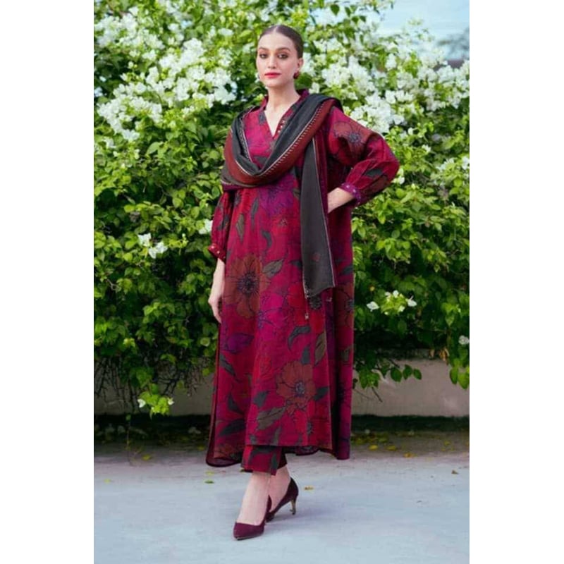 Picture of New Exclusive Designed Readymade Stylish And Comfortable Made By Slub cotton & Dubai Silk With full les work Three Piece For Girls