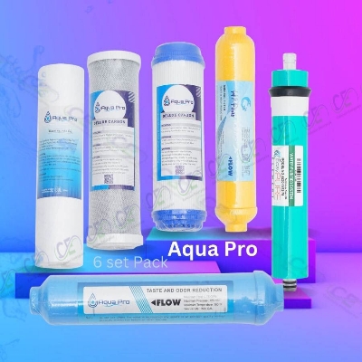 Picture of 6 Pcs (Combo Pack Year Complete Set Ro Machine Filter Cartridge (75 Gpd Mambran Hi Pure) + Pp Filter + Net Carbon + Box Carbon + Test And Order)