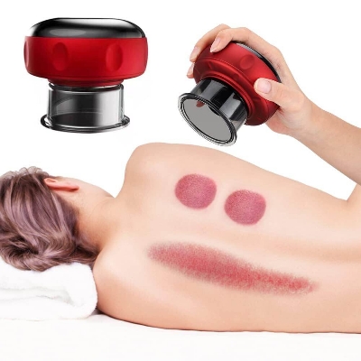 Picture of Intelligent Vacuum Cupping Massage Device Electric Heating Scraping Suction Cups Physical Fatigue Relieve Health Guasha Cans - Red - Int: One size