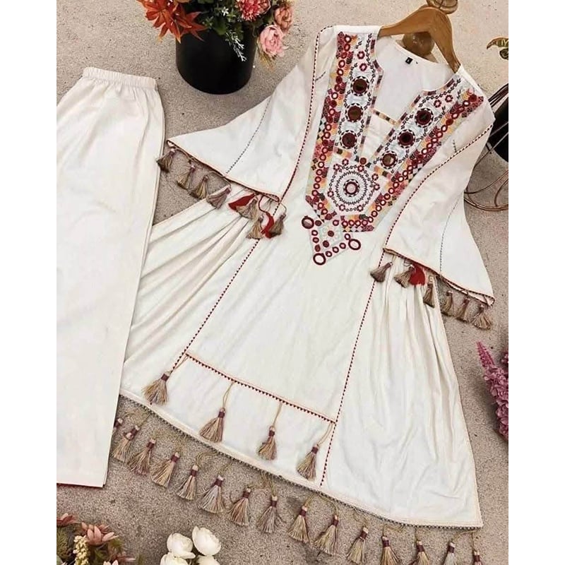 Picture of New Collection Comfortable Readymade Made By Cotton Fevric Jhumka Gown Two Piece For Women-White