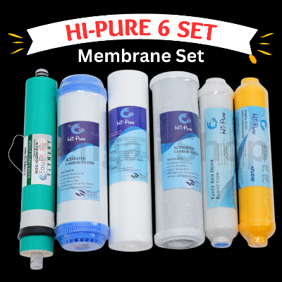Picture of Water filter Kit -Yearly Full Set RO Machine filter Cartridge (Membrane 1 Pcs +PP Filter 1 pcs +Net Carbon 1 Pcs +Box Carbon 1 Pcs + Test & Ordar 1 Pcs , Menaral-1 Pcs )  6 Pcs Sert  For 50-75-100 GPD