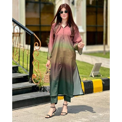 Picture of New Exclusive Designed Readymade Stylish And Comfortable Made By Dubai Silk With full les work Two Piece For Girls-Green