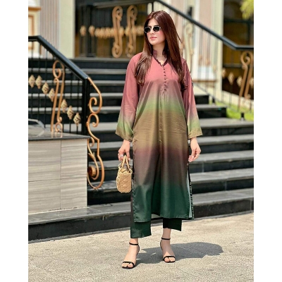 Picture of New Exclusive Designed Readymade Stylish And Comfortable Made By Dubai Silk With full les work Two Piece For Girls-Green