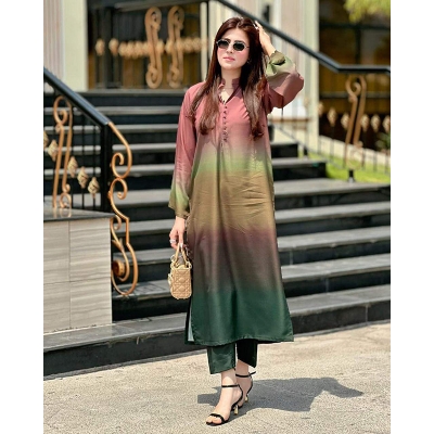 Picture of New Exclusive Designed Readymade Stylish And Comfortable Made By Dubai Silk With full les work Two Piece For Girls-Green