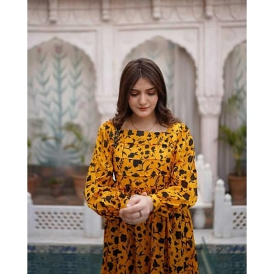 Picture of A TO Z MALL New Collection Readymade Swich silk skin print gawn 1 piece-Yellow(44)