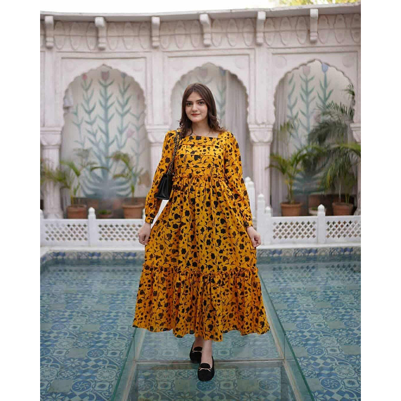 Picture of A TO Z MALL New Collection Readymade Swich silk skin print gawn 1 piece-Yellow(44)