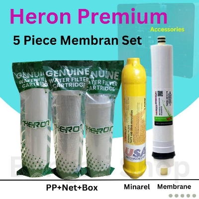Picture of Water Filter Kit Or Accessories (PP, GAC, CTO, RO Membrane & Mineral Filter) 05 Pieces Set- (Heron Premium Brand) - Blue