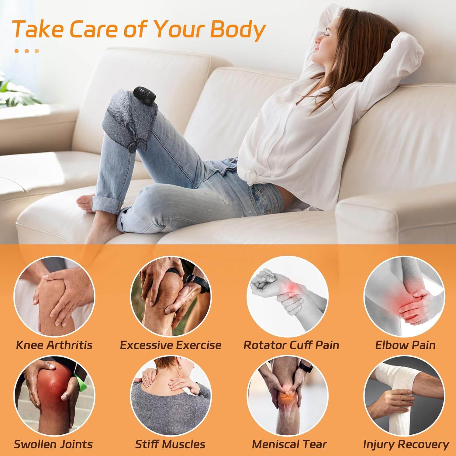 Picture of Knee Massager with Heat and Vibration Massage, Knee Brace Pain Relief for Joints Elbow Shoulder Ligament and Muscles Injuries, Two Adjustable Straps, Suit for Family Home - Multicolor - Int: One size