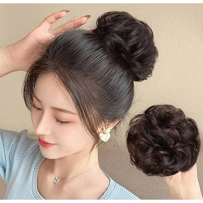 Picture of A TO Z MALL Cute Ball Head Wig Black Light Brown Headband Girl Natural Scrunchie Hairdo Natural Fluffy Simulation Hair Accessories(Int: One size)