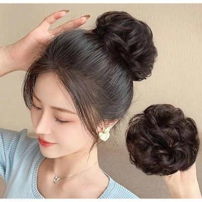 Picture of A TO Z MALL Cute Ball Head Wig Black Light Brown Headband Girl Natural Scrunchie Hairdo Natural Fluffy Simulation Hair Accessories(Int: One size)