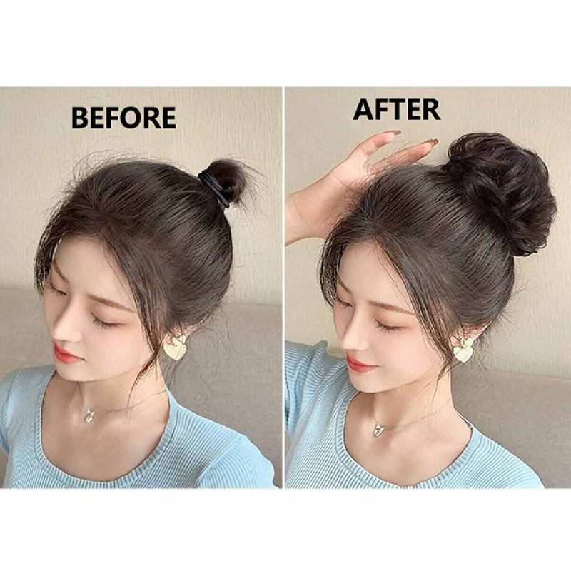 Picture of A TO Z MALL Cute Ball Head Wig Black Light Brown Headband Girl Natural Scrunchie Hairdo Natural Fluffy Simulation Hair Accessories(Int: One size)