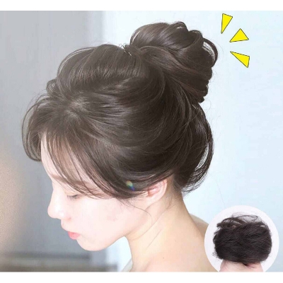Picture of A TO Z MALL Cute Ball Head Wig Black Light Brown Headband Girl Natural Scrunchie Hairdo Natural Fluffy Simulation Hair Accessories(Int: One size)