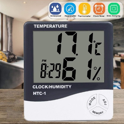Picture of Indoor Room LCD Electronic Temperature Humidity Meter Digital Thermometer Hygrometer Weather Station Alarm Clock HTC-1 - White - Int: One size