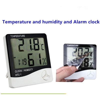 Picture of Indoor Room LCD Electronic Temperature Humidity Meter Digital Thermometer Hygrometer Weather Station Alarm Clock HTC-1 - White - Int: One size