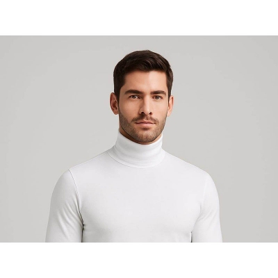 Picture of Premium Quality Solid White Color High Neck Cotton Full Sleeve Sweater for Men-White(Int: One size)