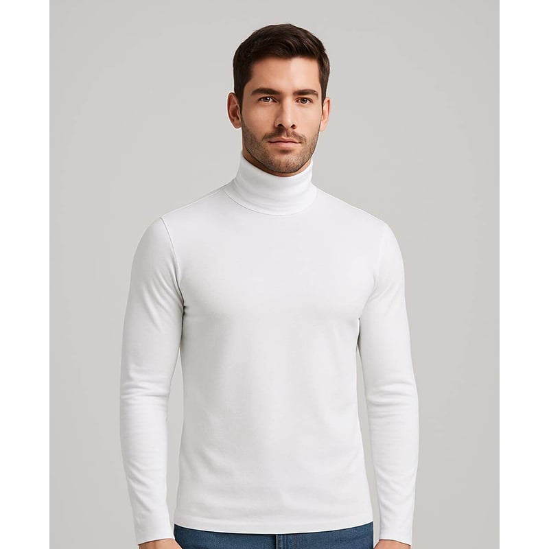 Picture of Premium Quality Solid White Color High Neck Cotton Full Sleeve Sweater for Men-White(Int: One size)