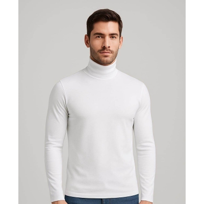 Picture of Premium Quality Solid White Color High Neck Cotton Full Sleeve Sweater for Men-White(Int: One size)